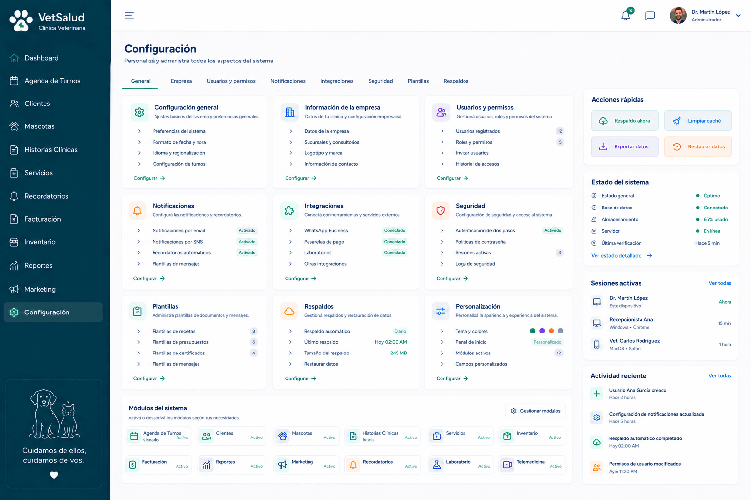 Configuración y permisos en Vet 360iA: Tu equipo, qué toca cada rol, tus plantillas de mensajes y tus integraciones.